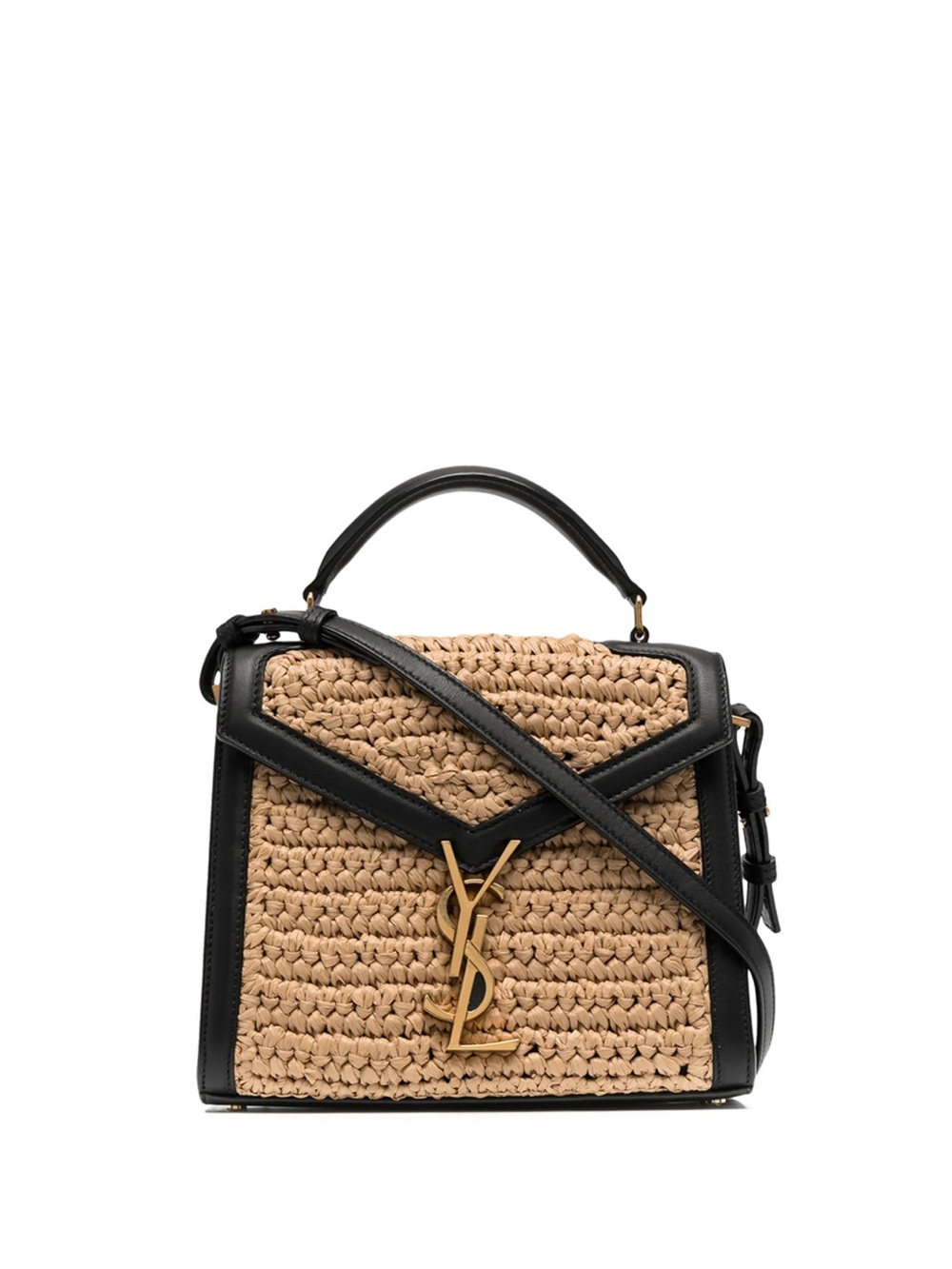 Saint Laurent Cassandra leather trim Raffia Top-Handle tote